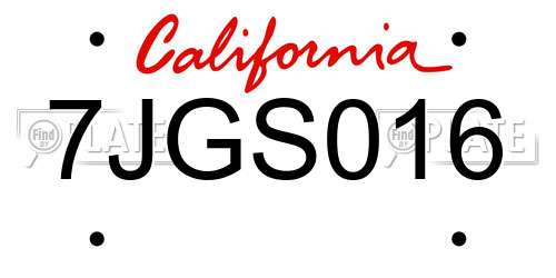 7JGS016 California License Plate