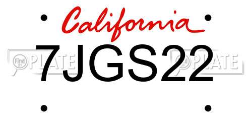 7JGS22 California License Plate