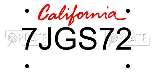 7JGS72 California License Plate