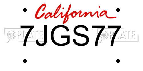 7JGS77 California License Plate