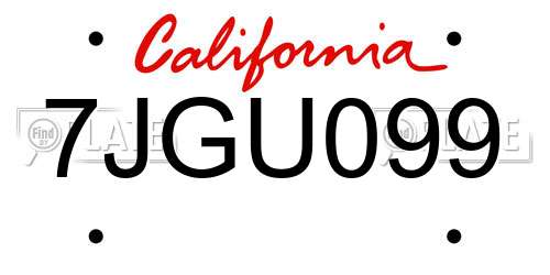 7JGU099 California License Plate
