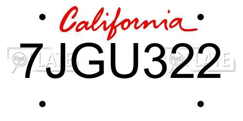 7JGU322 California License Plate