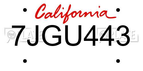 7JGU443 California License Plate