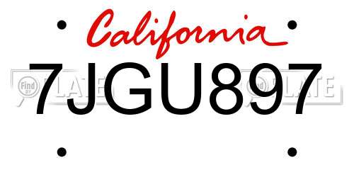 7JGU897 California License Plate