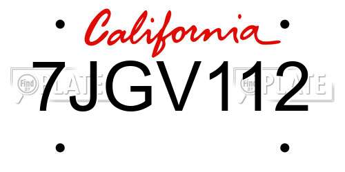 7JGV112 California License Plate