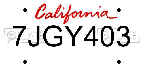7JGY403 California License Plate