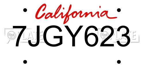 7JGY623 California License Plate