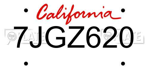 7JGZ620 California License Plate