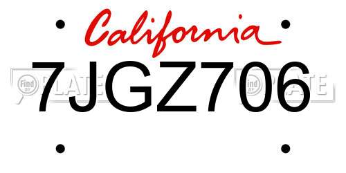 7JGZ706 California License Plate