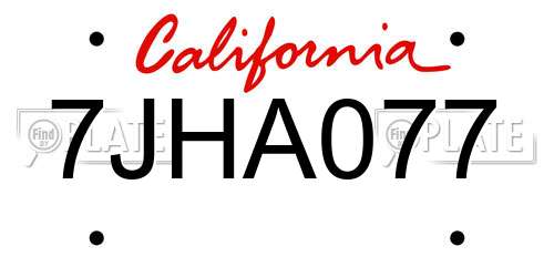 7JHA077 California License Plate