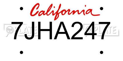 7JHA247 California License Plate