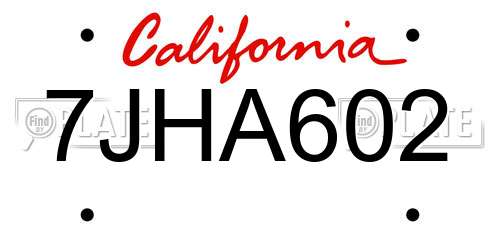 7JHA602 California License Plate