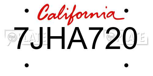 7JHA720 California License Plate