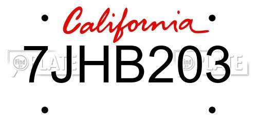 7JHB203 California License Plate