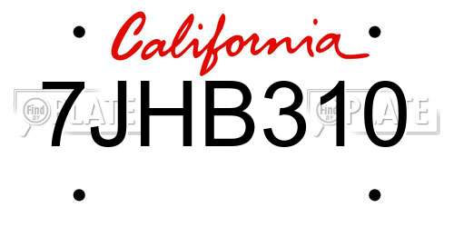 7JHB310 California License Plate