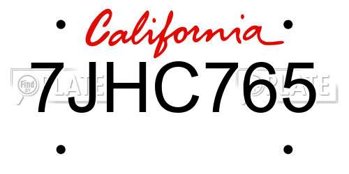7JHC765 California License Plate