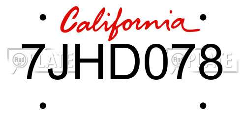 7JHD078 California License Plate