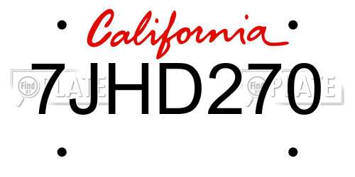 7JHD270 California License Plate
