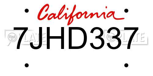 7JHD337 California License Plate