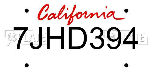 7JHD394 California License Plate