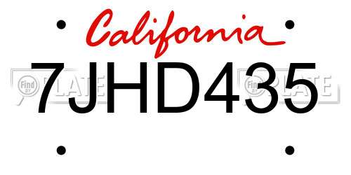 7JHD435 California License Plate