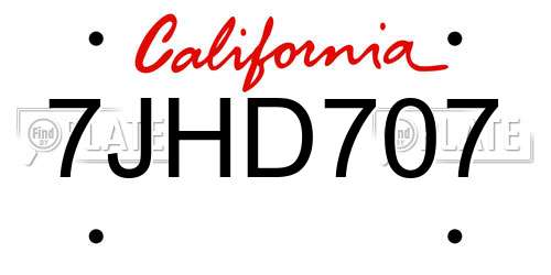 7JHD707 California License Plate