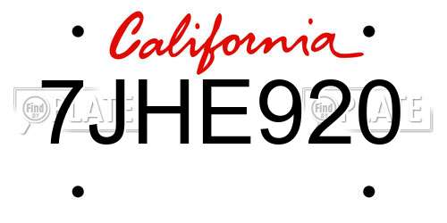 7JHE920 California License Plate