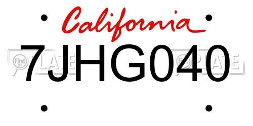 7JHG040 California License Plate