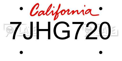 7JHG720 California License Plate