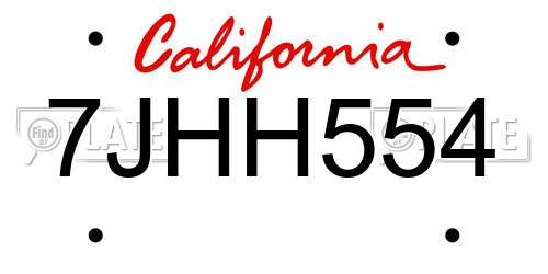 7JHH554 California License Plate