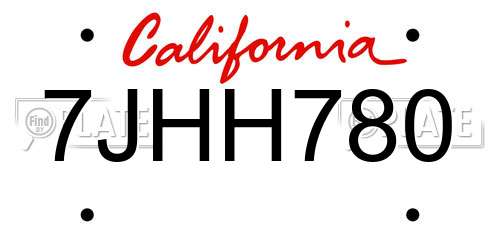 7JHH780 California License Plate