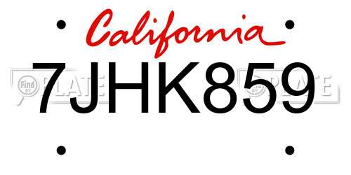 7JHK859 California License Plate
