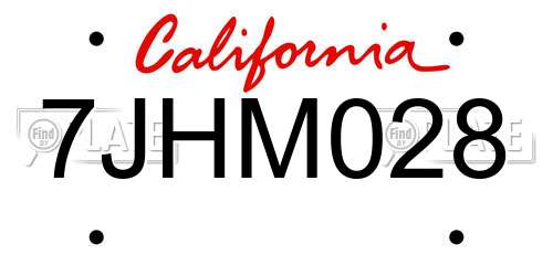 7JHM028 California License Plate
