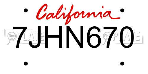 7JHN670 California License Plate