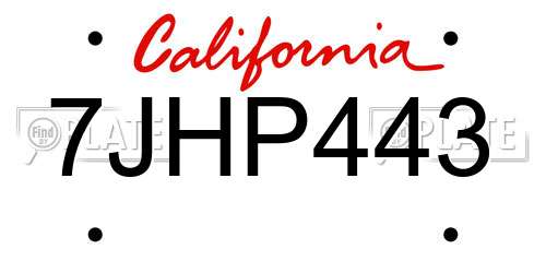 7JHP443 California License Plate