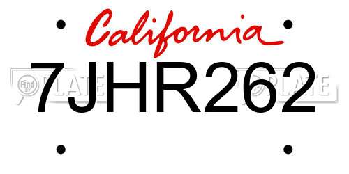 7JHR262 California License Plate