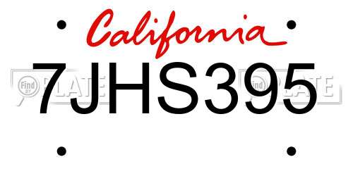 7JHS395 California License Plate