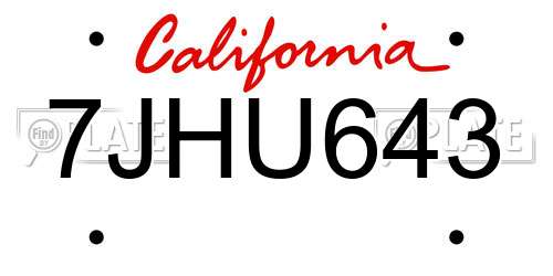 7JHU643 California License Plate