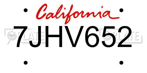 7JHV652 California License Plate