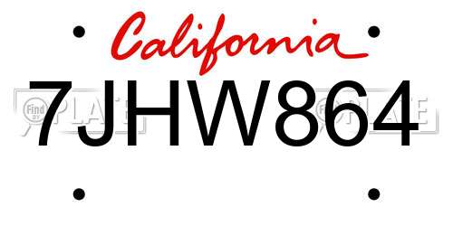7JHW864 California License Plate