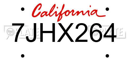 7JHX264 California License Plate