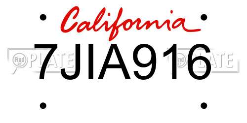 7JIA916 California License Plate