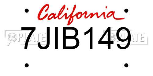 7JIB149 California License Plate