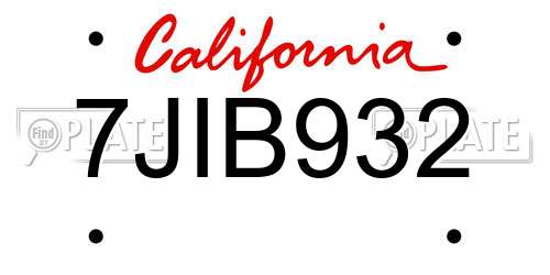 7JIB932 California License Plate