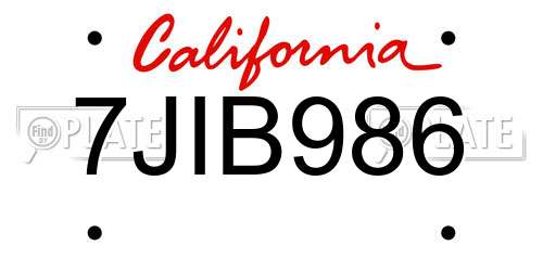 7JIB986 California License Plate