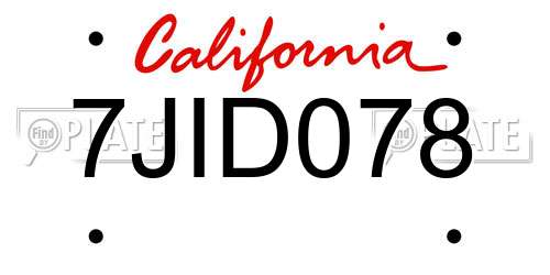 7JID078 California License Plate