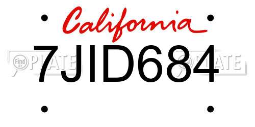 7JID684 California License Plate