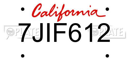 7JIF612 California License Plate