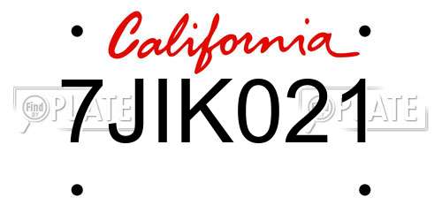 7JIK021 California License Plate