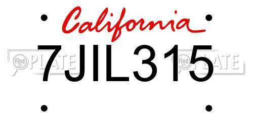 7JIL315 California License Plate